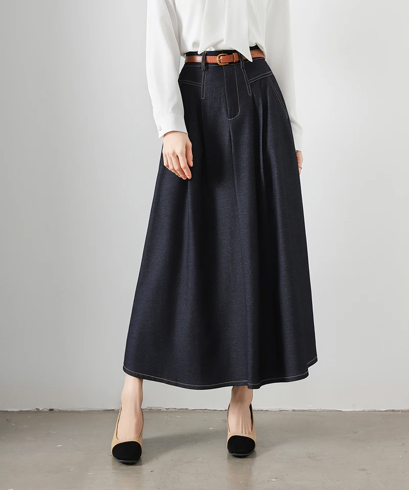 REALEFT Vintage High Waist Denim Women's Umbrella Skirts 2025 New Spring Summer Solid Casual Loose A-line Long Skirts Female