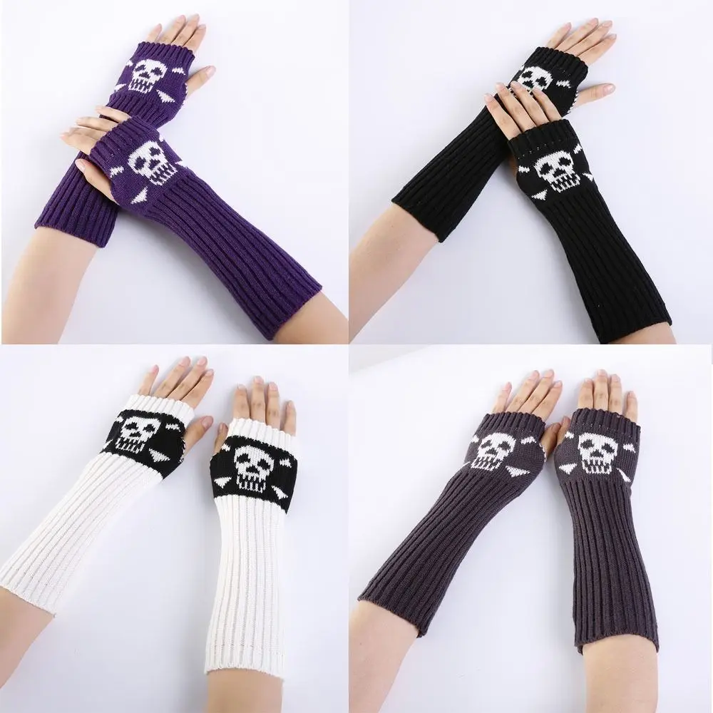 

Arm Warmers Long Wrist Gloves Harajuku Half Finger Black Skull Ankle Wrist Sleeves Punk Style Goth Ski Gloves Outdoor