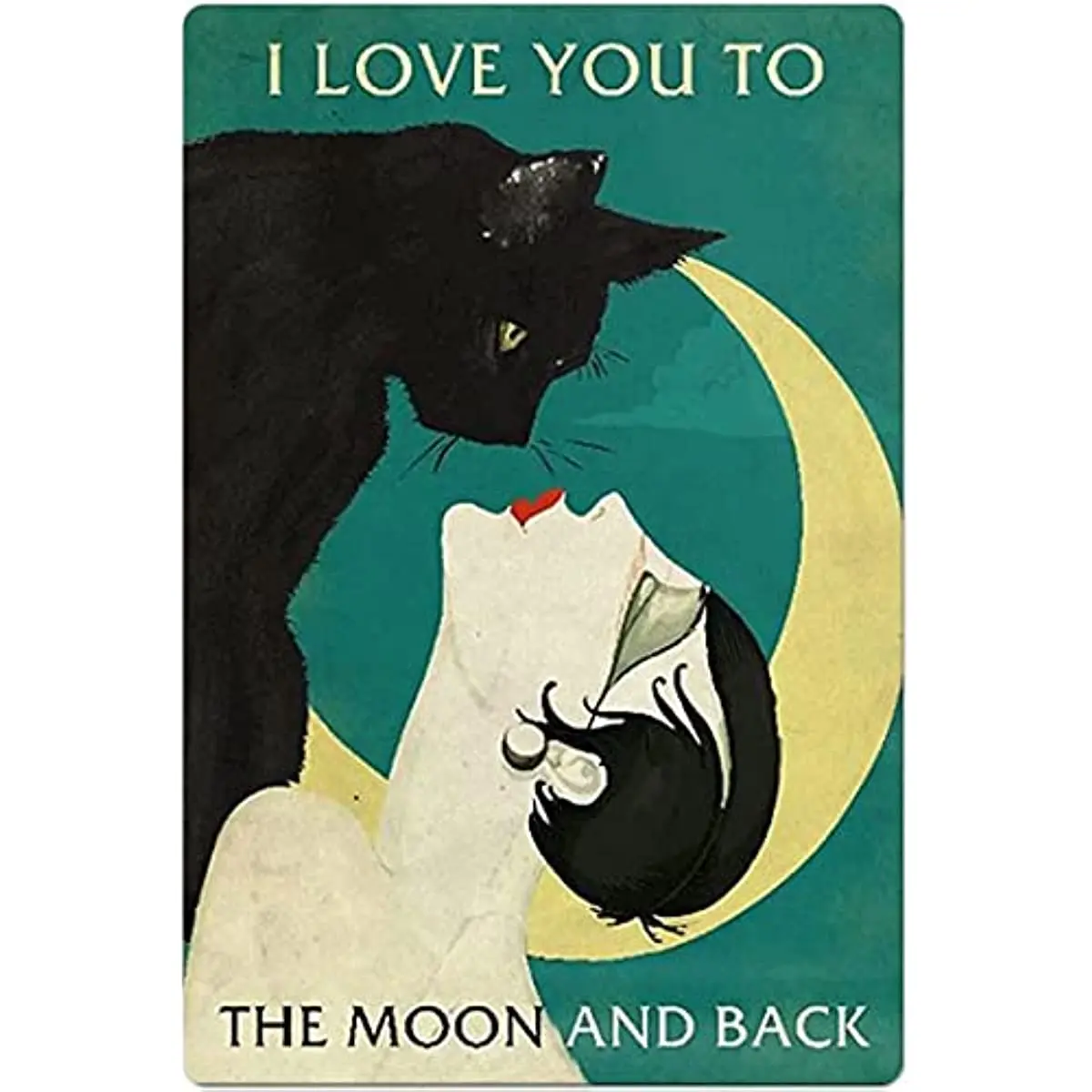 Vintage Metal Sign Black Cat I Love You To The Moon And Back Wall Poster Decor Funny Retro Bar Coffee Pub Gift Wall Decor