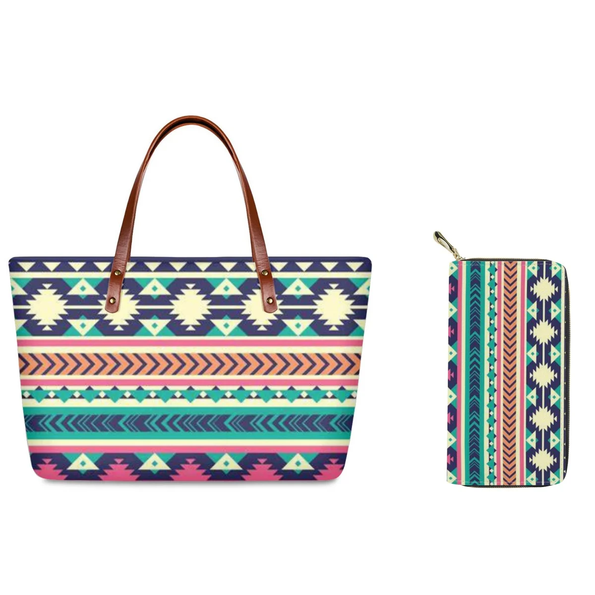 Forudesigns Retro Pattern Aztec 2 Pz/Set Tote Bags Da Donna Borse In Pelle Geometric Aztec Ladies Hand Bag Makeup Abstract