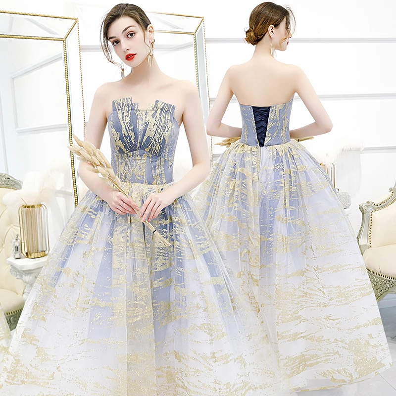 

Strapless Quinceanera Dress With Hot-golden Sequined Evening Dresses Backless Formal Party Birthday Shirt Vestidos De Noite