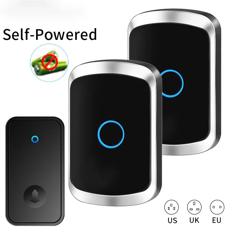 

Wireless Doorbell No Battery required Waterproof Self-Powered 433mhz Door bell Sets Home Outdoor Kinetic Ring Chime Doorbell