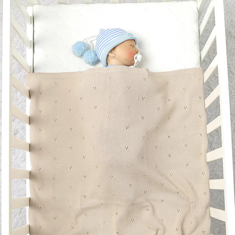 Coperta per bambini in maglia di cotone passeggino neonato fasciatoio avvolgente moda culla solida plaid sacco a pelo infantile ragazzi ragazze 90 * 70 cm super morbido - immagine 2