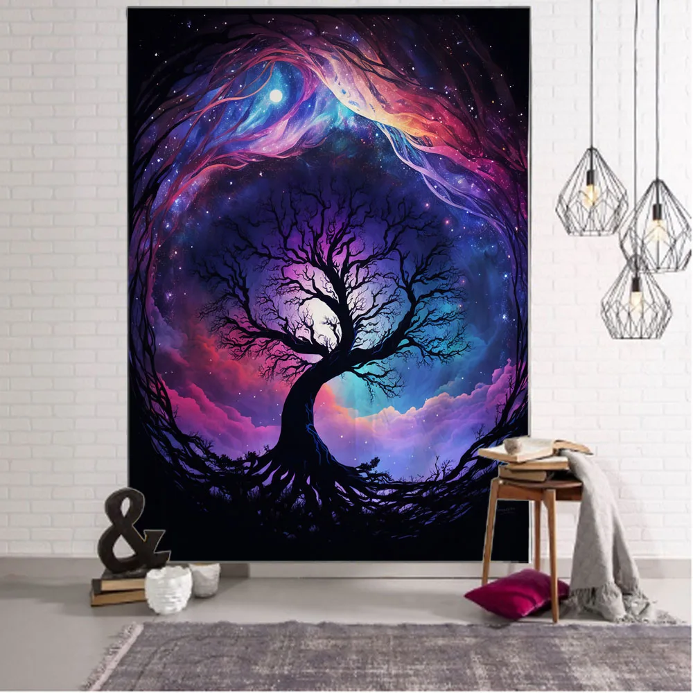 

Psychedelic tree tapestry starry sky fantasy art wall hanging hippie wall decoration home background fabric dormitory bed sheets