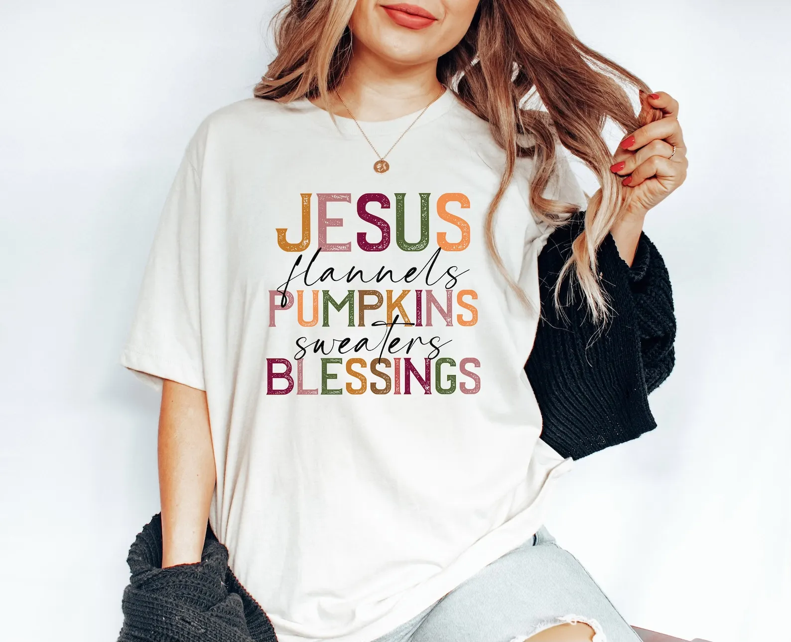 

Свитера с изображением Иисуса и плодов тыквы, рубашка с изображением благословений в стиле ретро, на Хэллоуин, винтажные религиозные