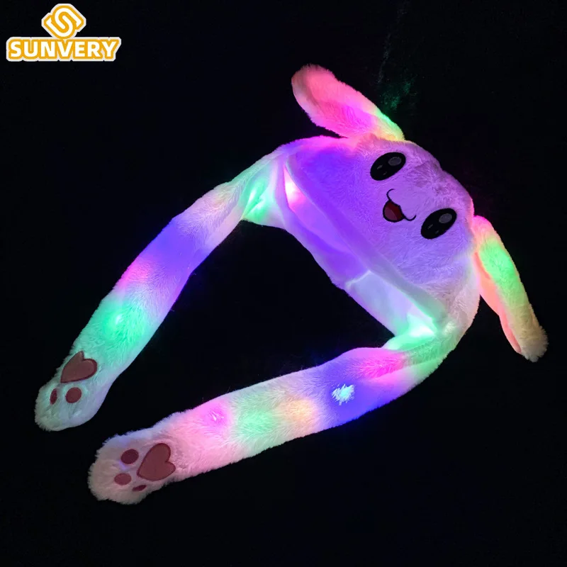 Glowing Plush Ear Moving Jumping Rabbit Hat Funny Glowing Ear Moving Bunny Hat Cosplay Christmas Party 5-18 Years and Adult rabbit earmuff toy