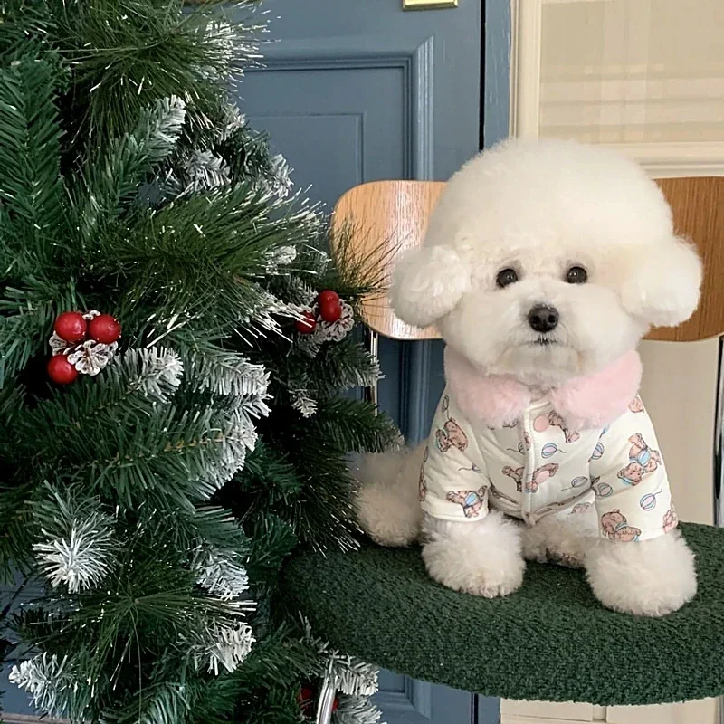 Pet Jacket Cute Bear Print Pet Dog Clothes Pet Warm Cotton Clothes Winter Puppy Clothing Thickened Down Coat Puppy Fashionable Cardigan