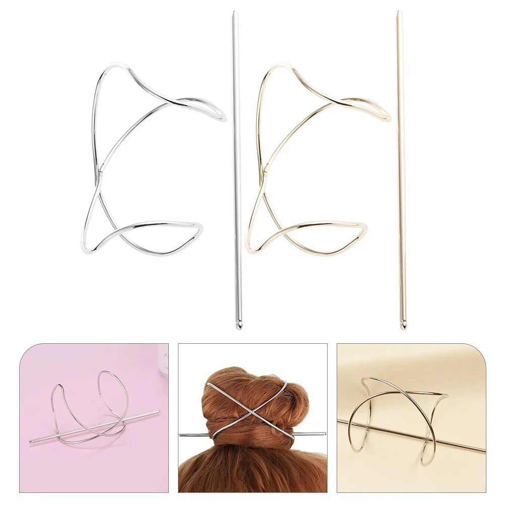 

2 Pcs Dense Curved Metal Hairpin Miss Barrettes Vintage Accessories Clip Alloy Bun Gold Clips Cuffs