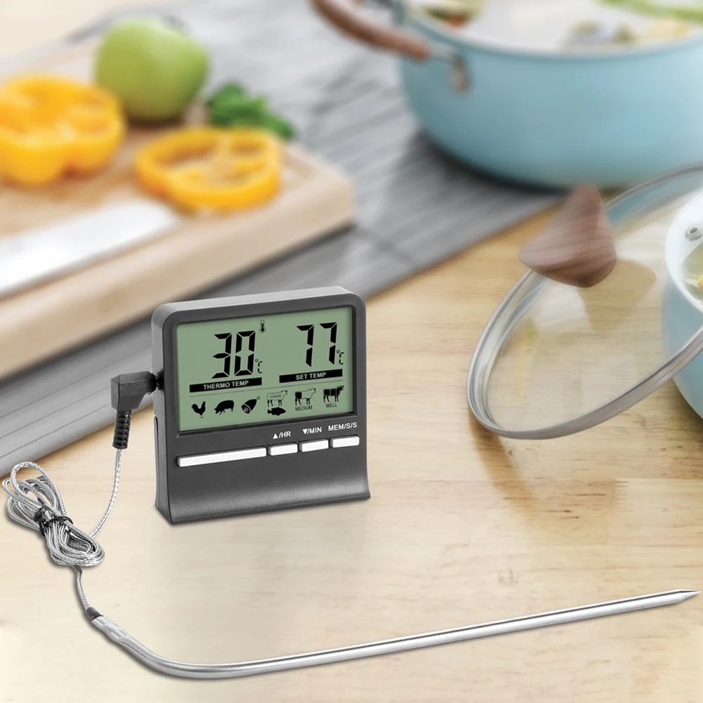 Digital Kitchen Cooking Thermometer with Timer & Metal Probe
