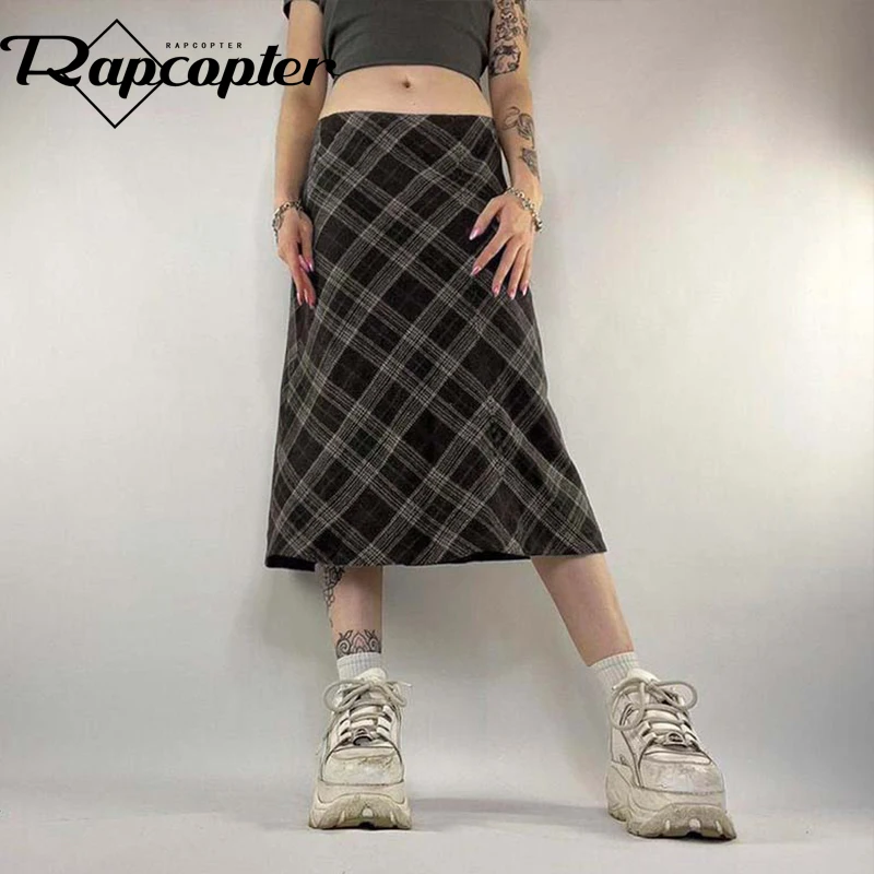 

Rapcopter y2k Striped Midi Skirts Vintage Plaid Prepply Cute Long Skirts Women Harajuku Grunge Aesthetic Korean Outfits Korean