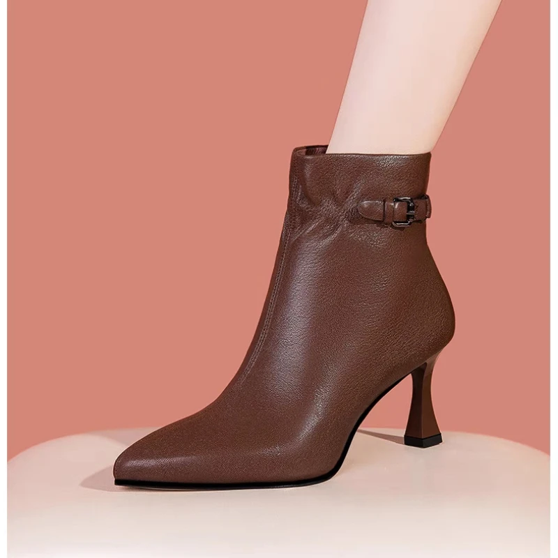 

Женские ботильоны на шпильке, черные удобные ботинки с острым носком и боковой молнией, Осень-зима 2023