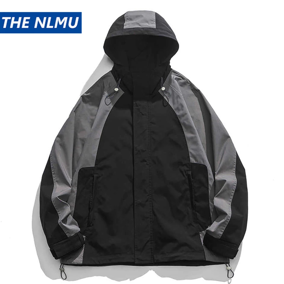 

Color Block Patchwork Hooded Jackets Loose Zip-up Windbreaker Coat Men Fashion Loose Harajuku Streetwear Hip Hop Jacket Outwear