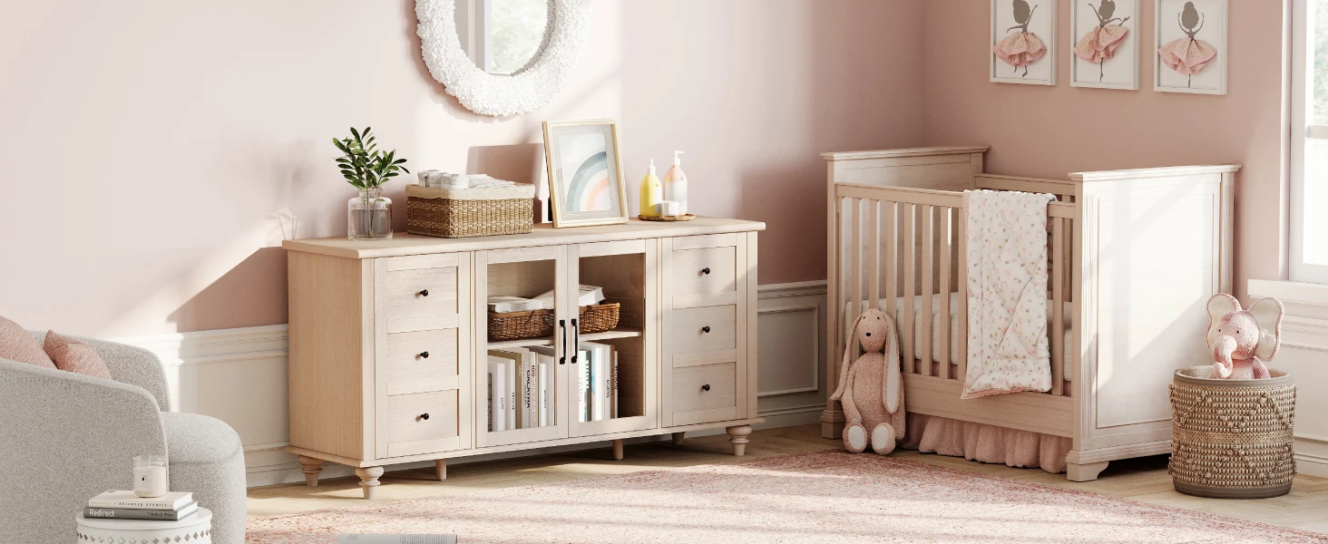 wood sideboard with glass doors