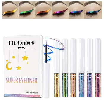 6pcs 글리터 리퀴드 아이 라이너 카멜레온 아이 라이너 메탈릭 멀티 컬러 방수 메이크업을위한 오래 지속되는 다채로운 아이 라이너 젤