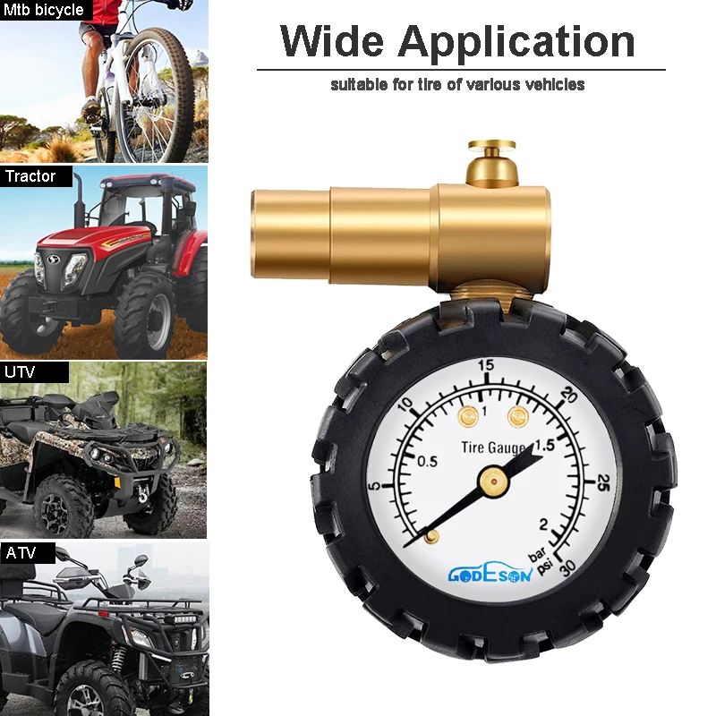 Фото Манометр для шин ATsafepro, толстый клапан, PSI, 30 PSI, для горных велосипедов, дорожные автомобильные аксессуары №4