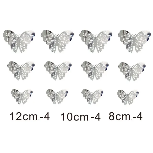 12Pcs Metal Texture Gold Artificial Butterfly Cake Topper Cake Decoration Simulation Butterflies Wedding Crafts Party Decoration A-Sliver
