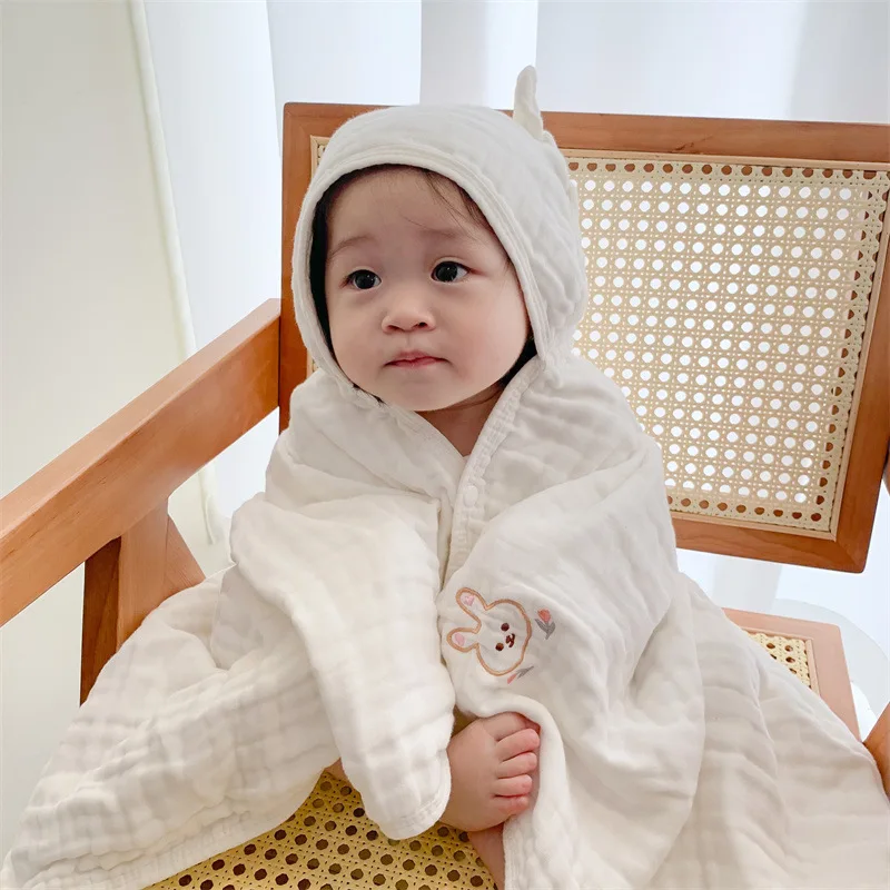 6Layers Children bathrobe Baby Bath Towel Robe Gown Kid Cotton Gauze Hooded Cape Poncho Cartoon Bear Cloak mantle Cloke