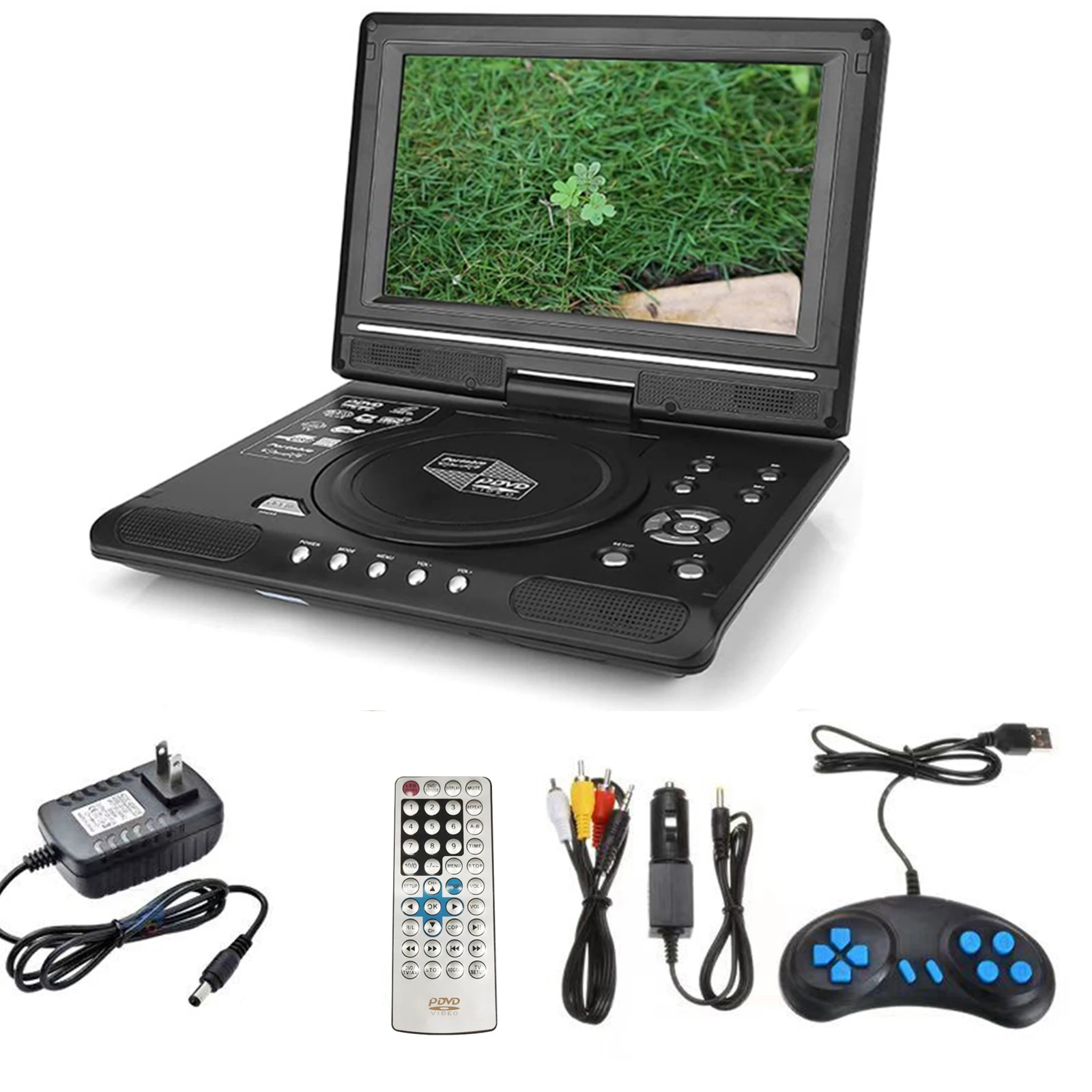 Home Car TV DVD Player 9.8inch 16:9 270&deg; Rotatable LCD Screen Portable VCD Compact Disc MP3 Viewer Game Function