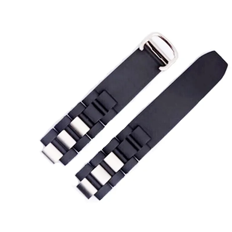 Free shipping For 21 Chronoscaph & Autoscaph New Rubber & Steel 20mm Black Watch Strap Band