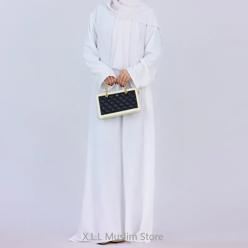 Muslim Women Long Dresses Solid Color Dubai Turkey Kaftan Islamic Dresses Eid Ramadan Abaya Loose Inner Dress With Pockets 2024