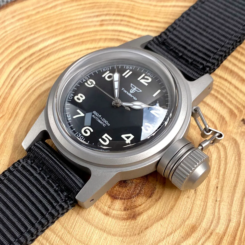 Tandorio 36mm Military Mechanical Watch Men Japan NH35 Movt Arched Domed Sapphire Glass Big Crown Sandblasted Case Vintage Clock