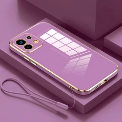 Luxury Plating Silicone Lanyard Shockproof Back Cover Case for mi 11 lite 4g (ZBSS Cherry Purple)