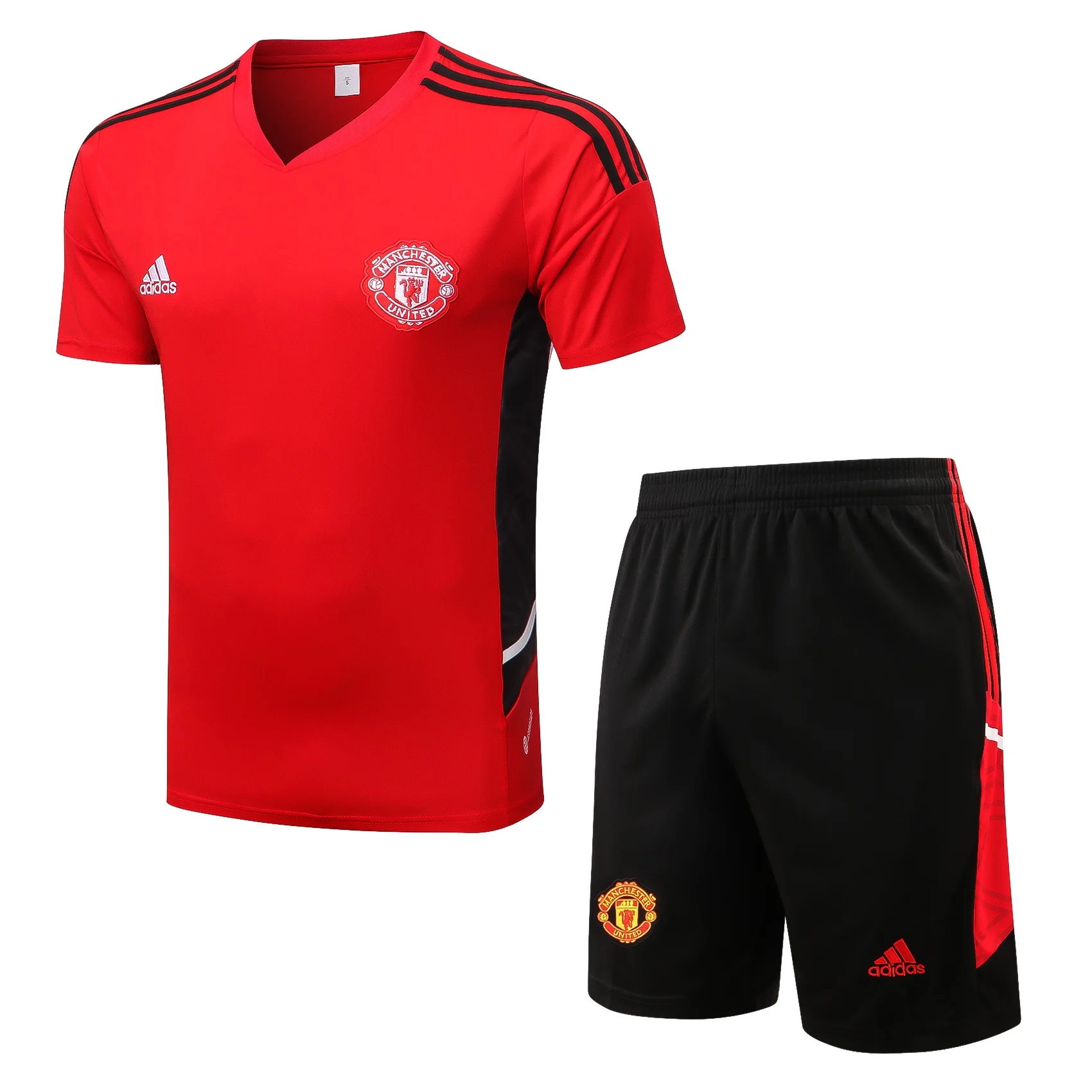 Adidas Soccer Jerseys Men Athletic Fashionable Short-sleeved Above-the-knee Shorts Polyester Training Suit Red Black