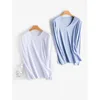 Mulberry Silk Cotton Long Sleeve T-shirt Women Round Neck V-neck Smooth Basic Loose Tops 6