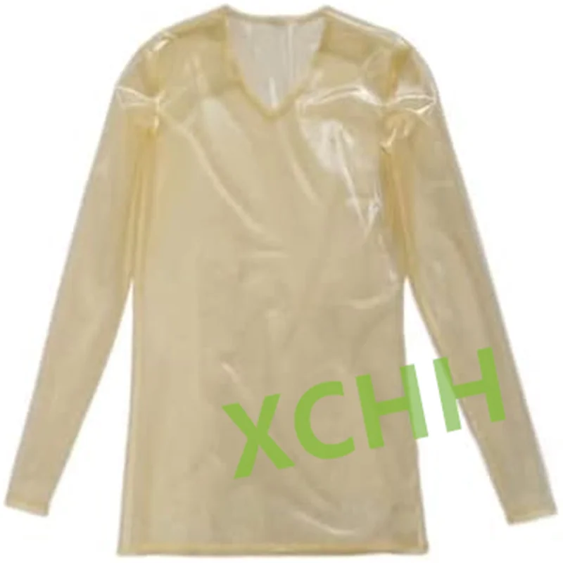 Transparent-Women-Latex-Long-Sleeve-Top-Rubber-T-shirt-Handmade-Cosplay