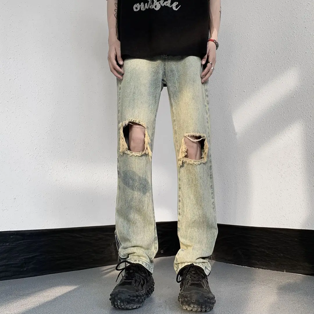 2023 Y2k Jeans Men Streetwear Fashion Baggy Jeans Man Hip Hop Hole Cross Denim Pants Men Youth Trousers Cargo Pant Punk Clothing