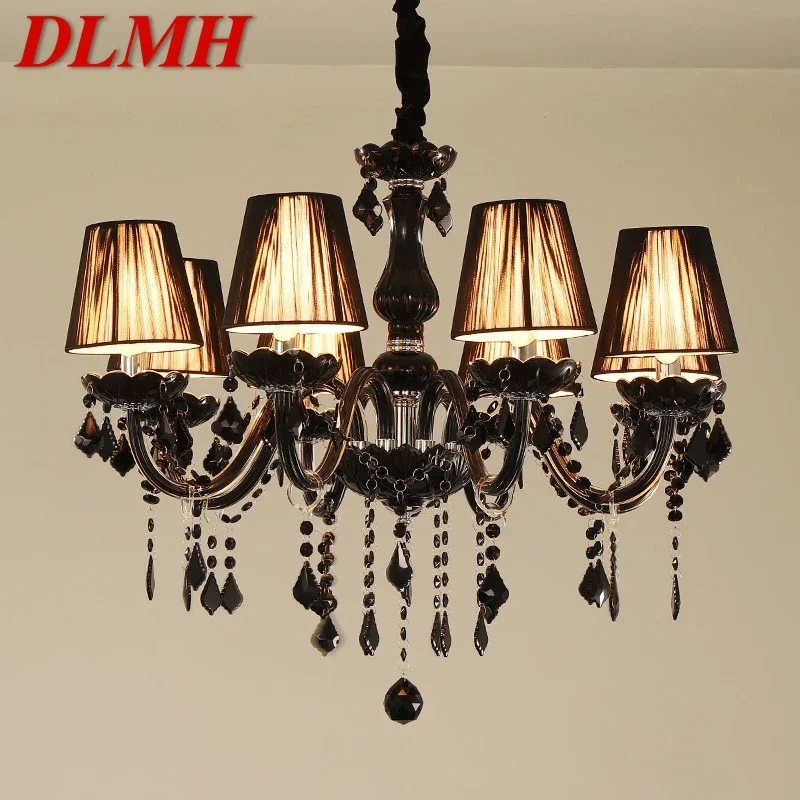 

DLMH European Style Crystal Pendant Lamp Black Candle Lamp Luxurious Living Room Restaurant Bedroom Villa Chandelier