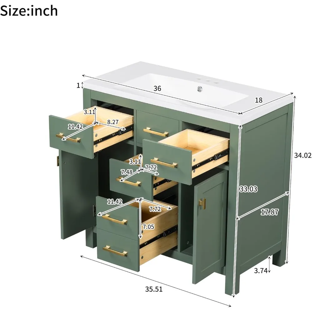 36" Bathroom Vanity with Sink, Freestanding Modern Bathroom Vanity Cabinet with Sink Top, Solid Wood Frame Bathroom Vanity 2