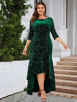 Evening Dresses Women's Velvet Vintage Long Sleeves Luxury Plus Size Formal Bridesmaid Party Prom Dress Stylish Bodycon Vestido 1