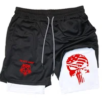 Men Anime Double Layer Shorts Gym Workout Printed Sports Multi-Performance Training Quick-Drying Jogging Pants Towel Pants M-3XL 2