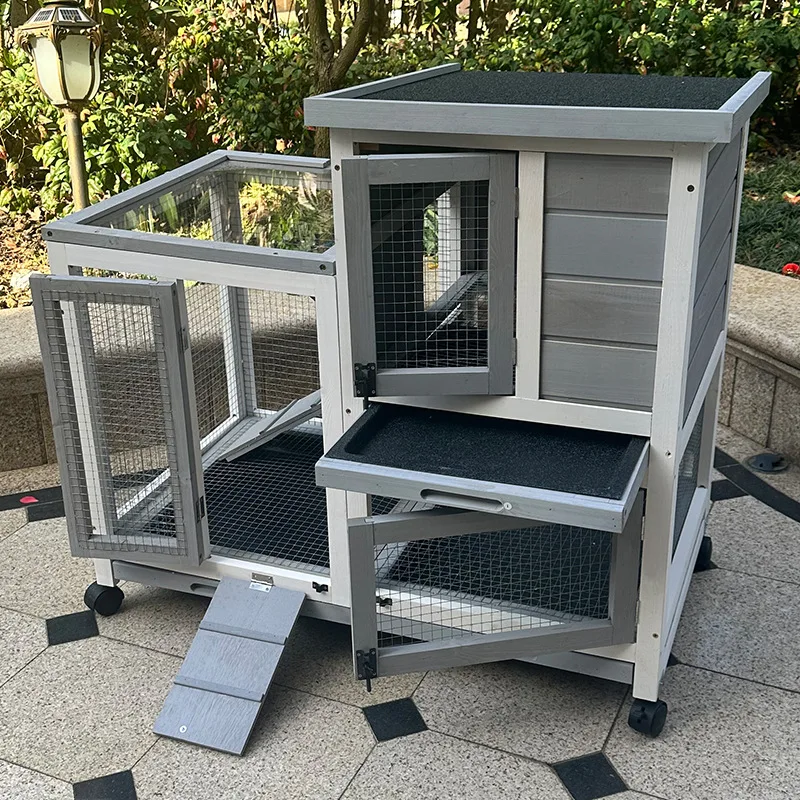 Wooden Rabbit Hutches Cages Pet House for Small Animal with Ventilation Door Removable Tray