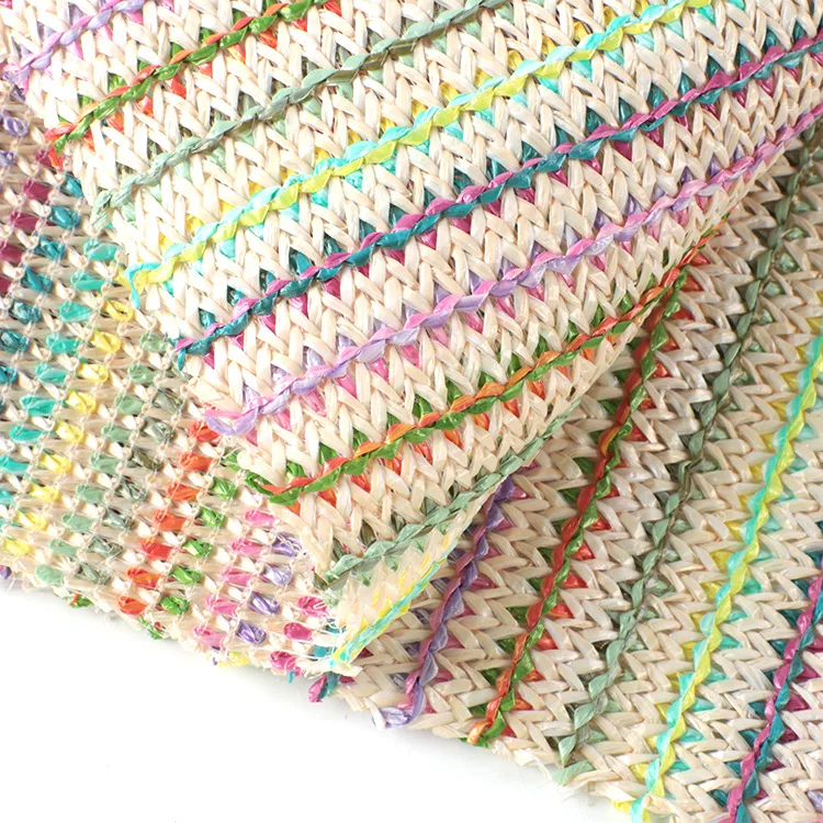 

1yard PP straw woven PE material yarn-dyed jacquard striped fabric PP Raffia Woven Fabric DIY Beach Straw Hand Bag Material