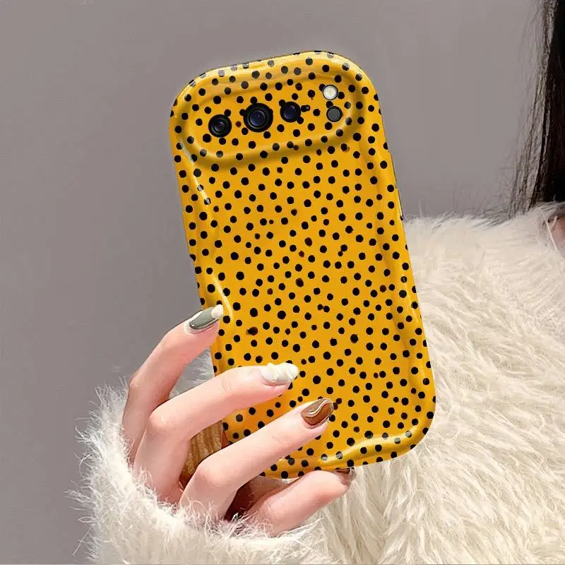 Vintage Yellow & Black Polka Dot Phone Case - Soft TPU Back Cover