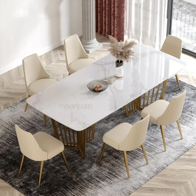 

Bright Slab Dining Table Rectangular Based Stainless Steel Custom Restaurant Large Family Mesa De Centros Furnitures WXH71YH