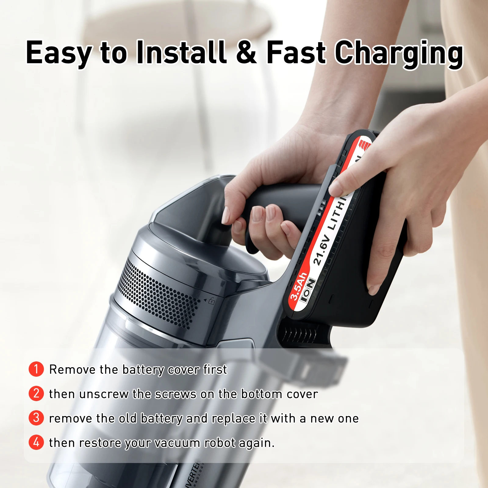 21.6V 3500mAh Replacement Vacuum Cleaner Li-ion Battery for