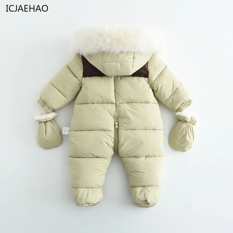 Baby Girl Boy Clothing Winter Rompers Hooded Thick Warm Windproof Outdoor with Pocket Glove Newborn Romper Coat