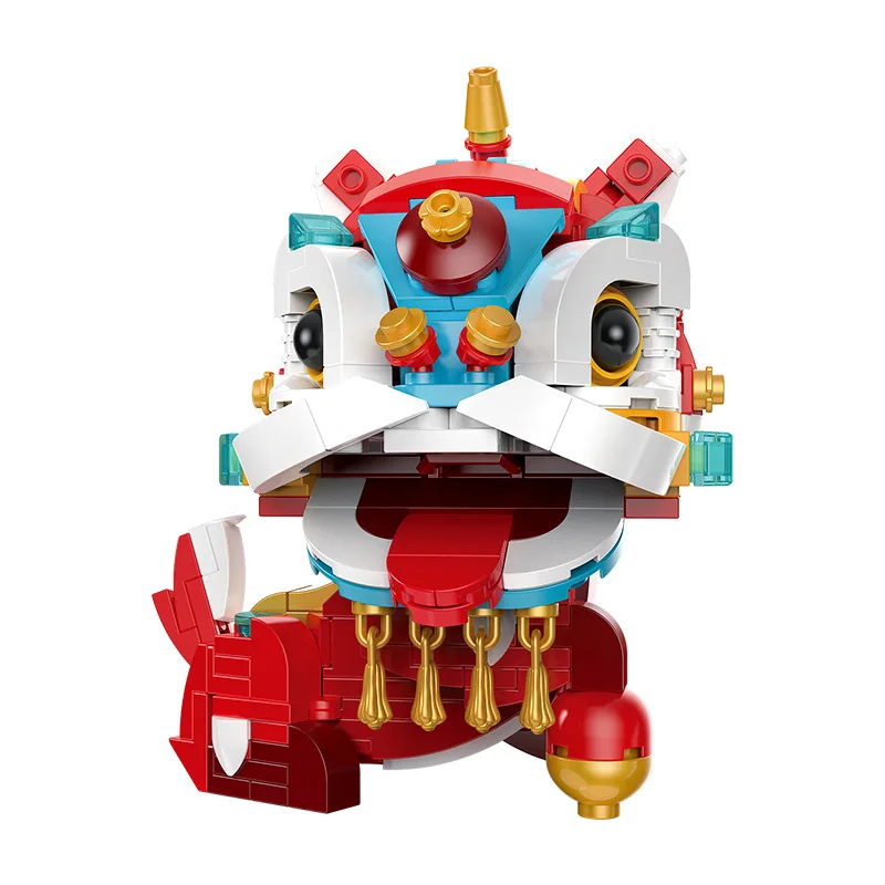 

Chinese style building block small particle parent-child interactive toys, handmade puzzle assembly, Kirin lion lion DIY gift