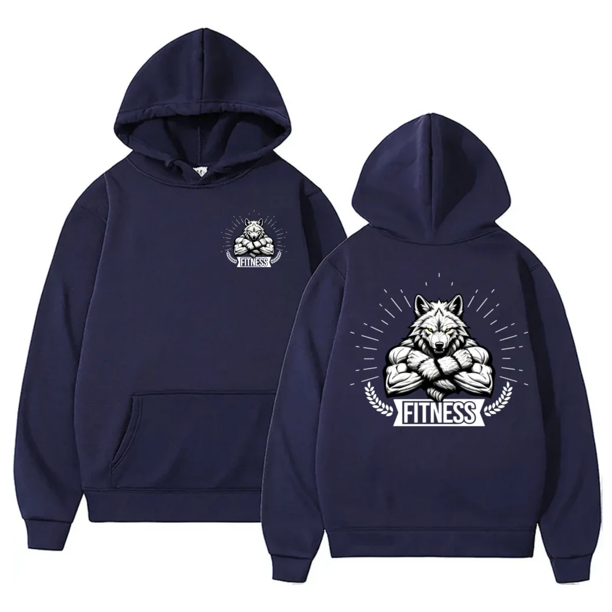 Workout Hoodie Men Gym Training Sweatshirt Printed Werewolf Bodybuilder Pullover Top