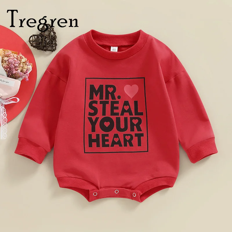 

Tregren Toddler Baby Valentine's Day Rompers Spring Letter Print Long Sleeve Jumpsuit for Newborn Infant Girl Boy 0-24Months