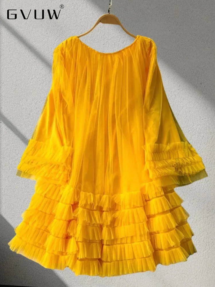 

Женская короткая летняя однотонная одежда GVUW, с круглым вырезом и широким рукавом, трапециевидного силуэта, модель 17G6578, 2024