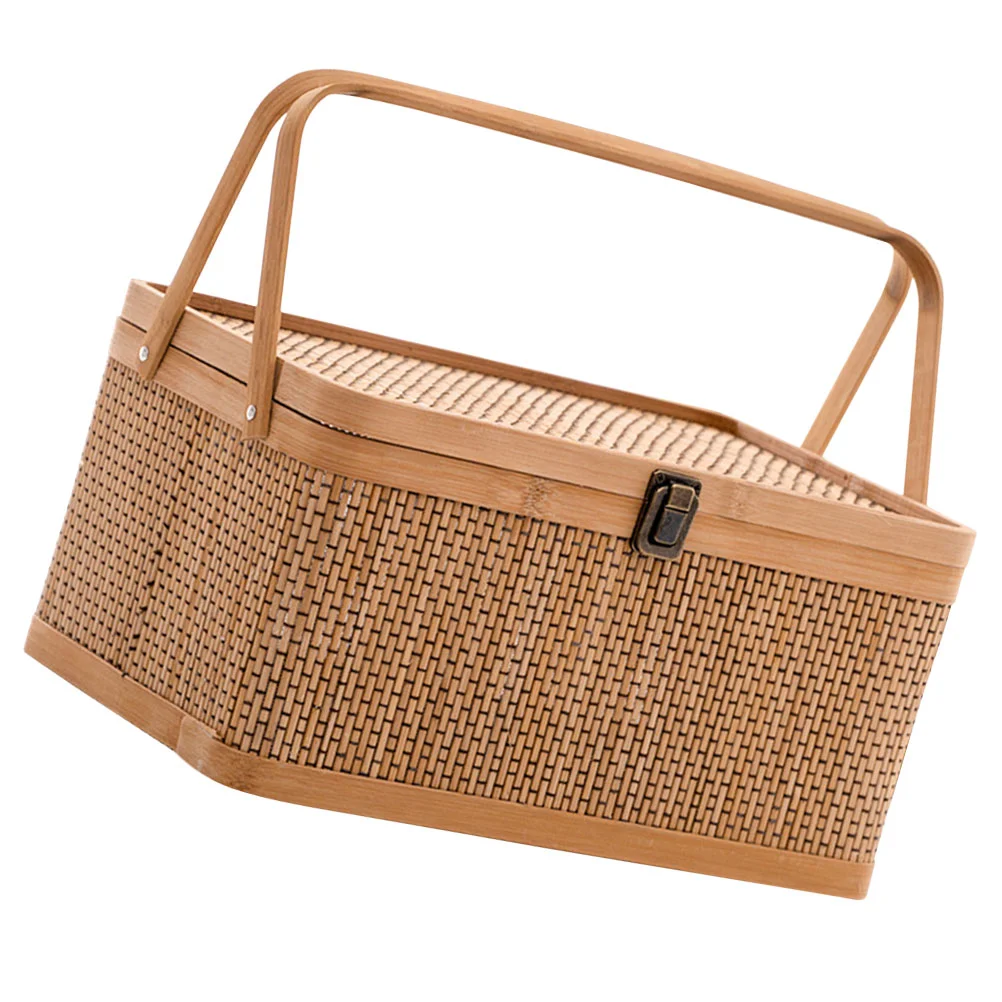 

Woodchip Picnic Basket Woven Storage Basket Empty Wicker Basket Rattan Egg Container Organizer Bins Moon Cake Box 2