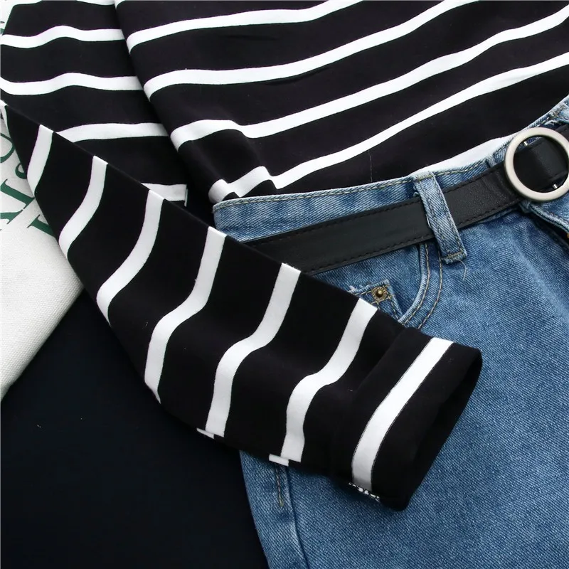 Spring T-Shirt Women Korean Clothes White Long Sleeve Hot Sale Casual Striped Harajuku Regular Ulzzang Students Ins Mature 3