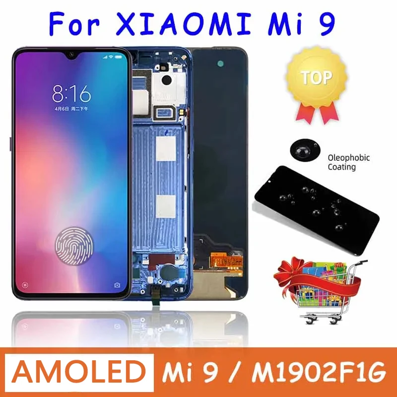 Фото ЖК-дисплей Super AMOLED 6,39 дюйма для xiaomi Mi 9, сенсорный экран с дигитайзером в сборе и сканером отпечатка пальца для xiaomi Mi9, M1902F1G, дисплей №1