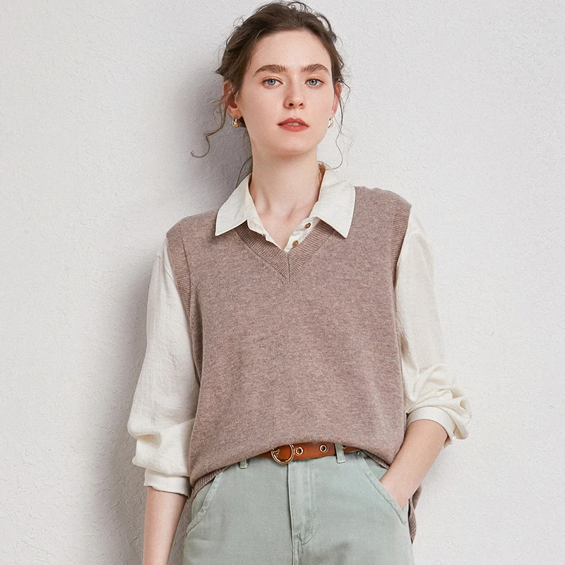 100% Pure Wool Women's V-Neck Vest Spring And Autumn Elegant