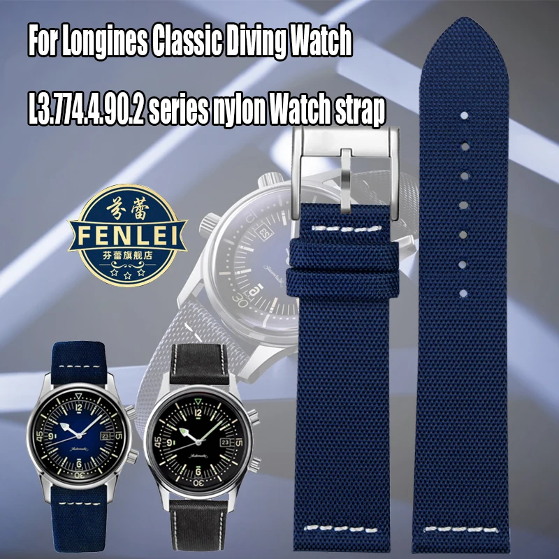 Cinturino Per Orologio Con Fondo In Pelle Di Nylon Per Longines Diver Leggendario L3.674.4 L3.774.4 Cinturino Per Orologio In Nylon Con Ristampa Class