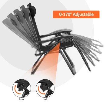 Zero Gravity Chair Patio Recliner Chair Folding Camping Chairs with Cup Holder Adjustable Headrest Reclining Lounge Chair 4